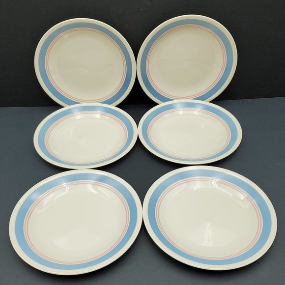 Corelle Colonial Blue Bread Dessert Plates Cream Plate Blue Band Pink Mauve Ring - Picture 6 of 6
